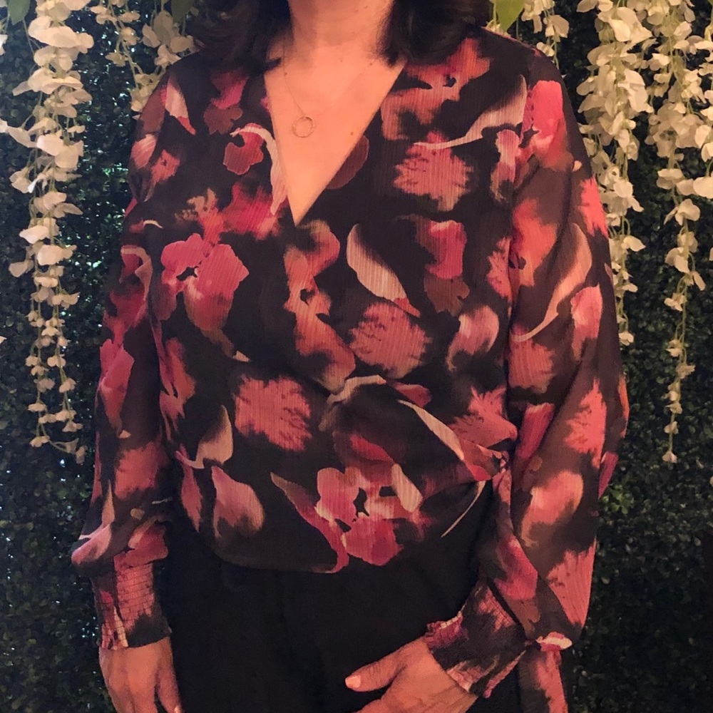 WORN ONCE Beautiful Floral Wrap Blouse